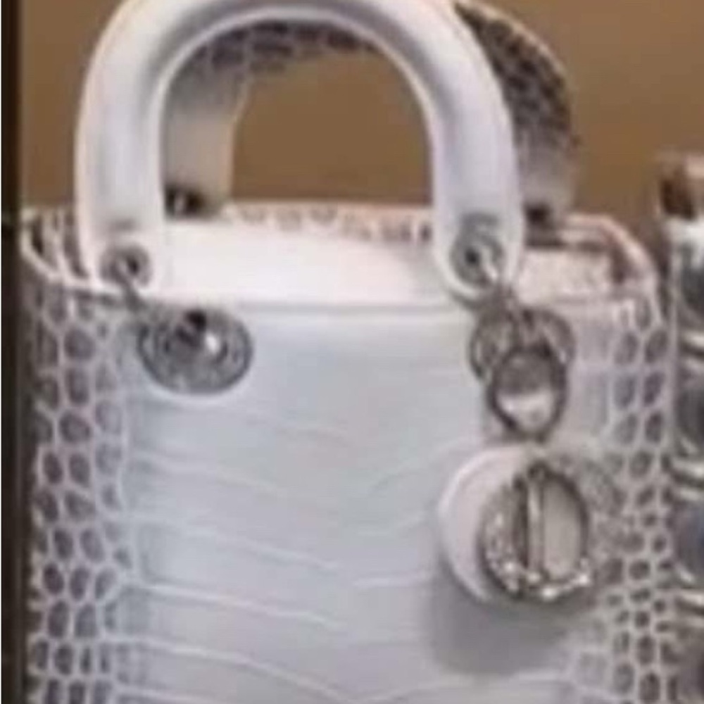 Lady Dior Small Croc Embossed Top-Handle Bag in White and Silver - Picture 3 of 5